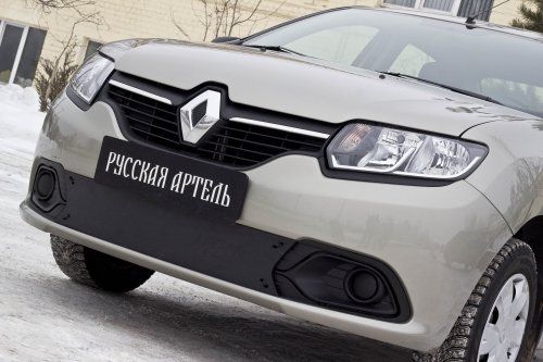 Зимняя заглушка решетки переднего бампера для Renault Logan II (2014-2018 ) дорестайлинг - 1