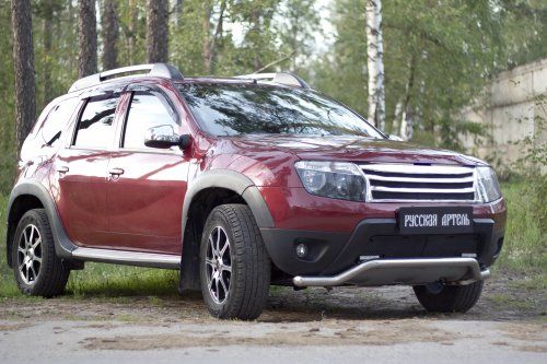 Защитная сетка решетки переднего бампера (ДХО+обвес) для Renault Duster (2010-2014) - 1
