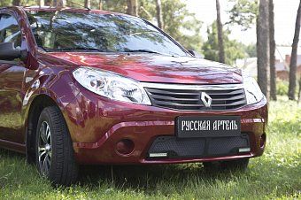 Защитная сетка решетки переднего бампера (с ДХО) для Renault Sandero (2009-2013)