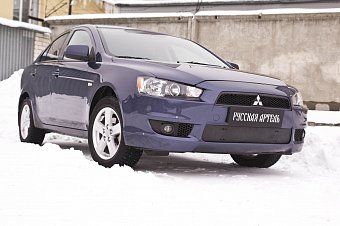 Зимняя заглушка решетки переднего бампера для Mitsubishi Lancer X (2007-2010)